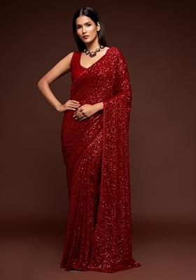 Ruby Red Embroidered Saree Set