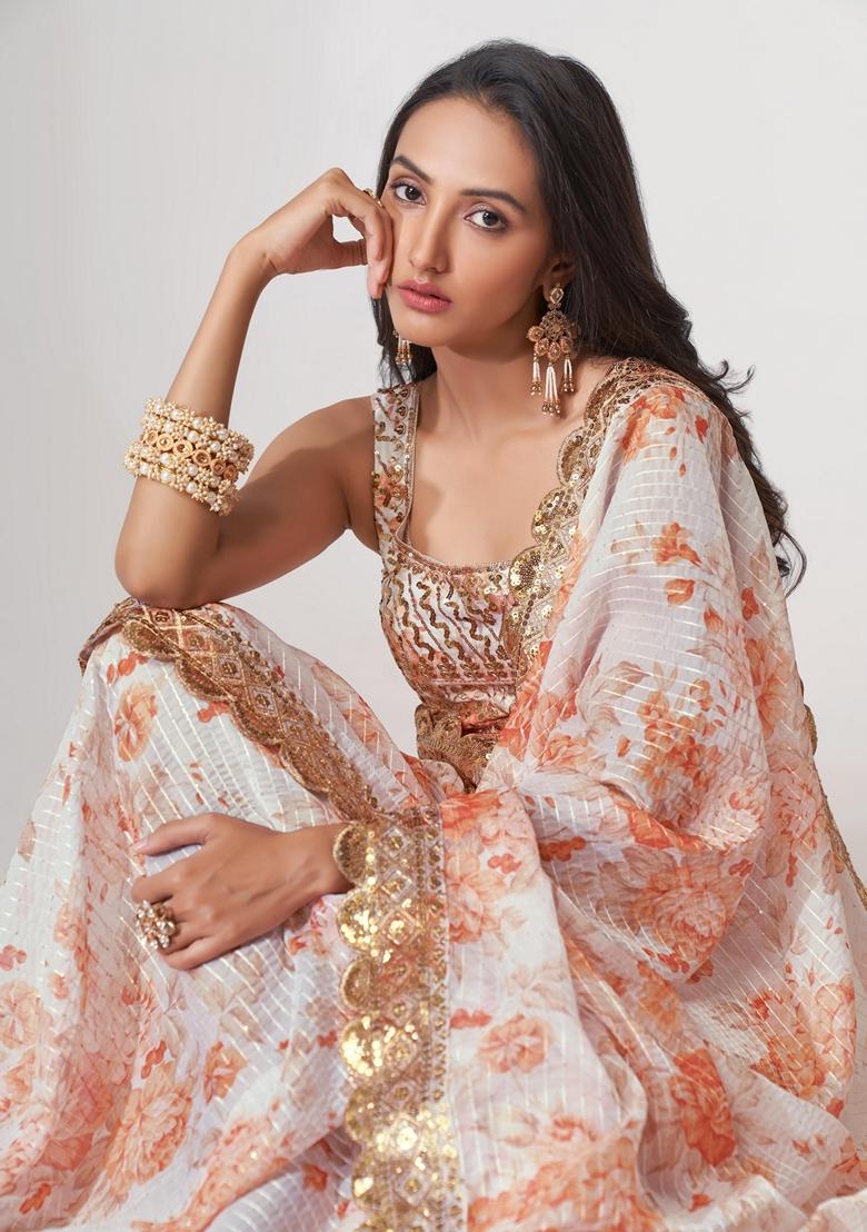 White Embroidered Saree Set