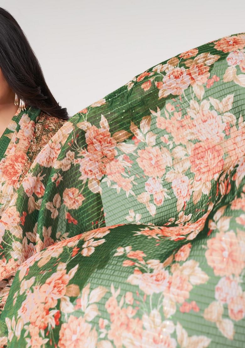 Green Embroidered Saree Set