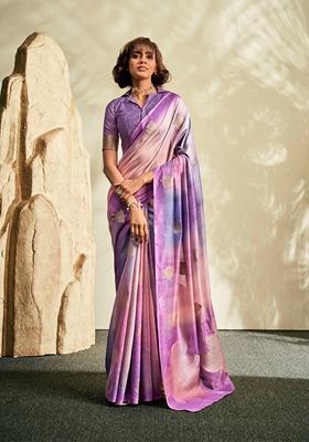 Lavender Printed Silk Saree Set