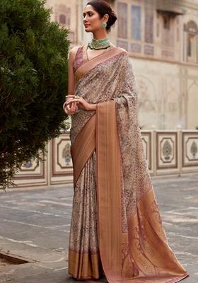 Light Purple Printed Tissue Saree Set