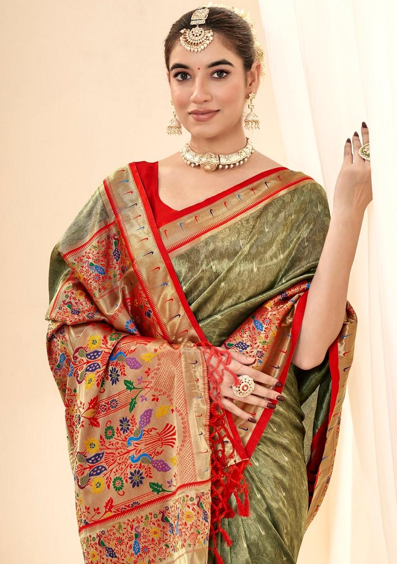 Mehendi Green Zari Woven Silk Saree Set