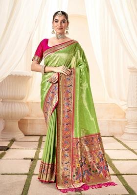 Green Zari Woven Silk Saree Set