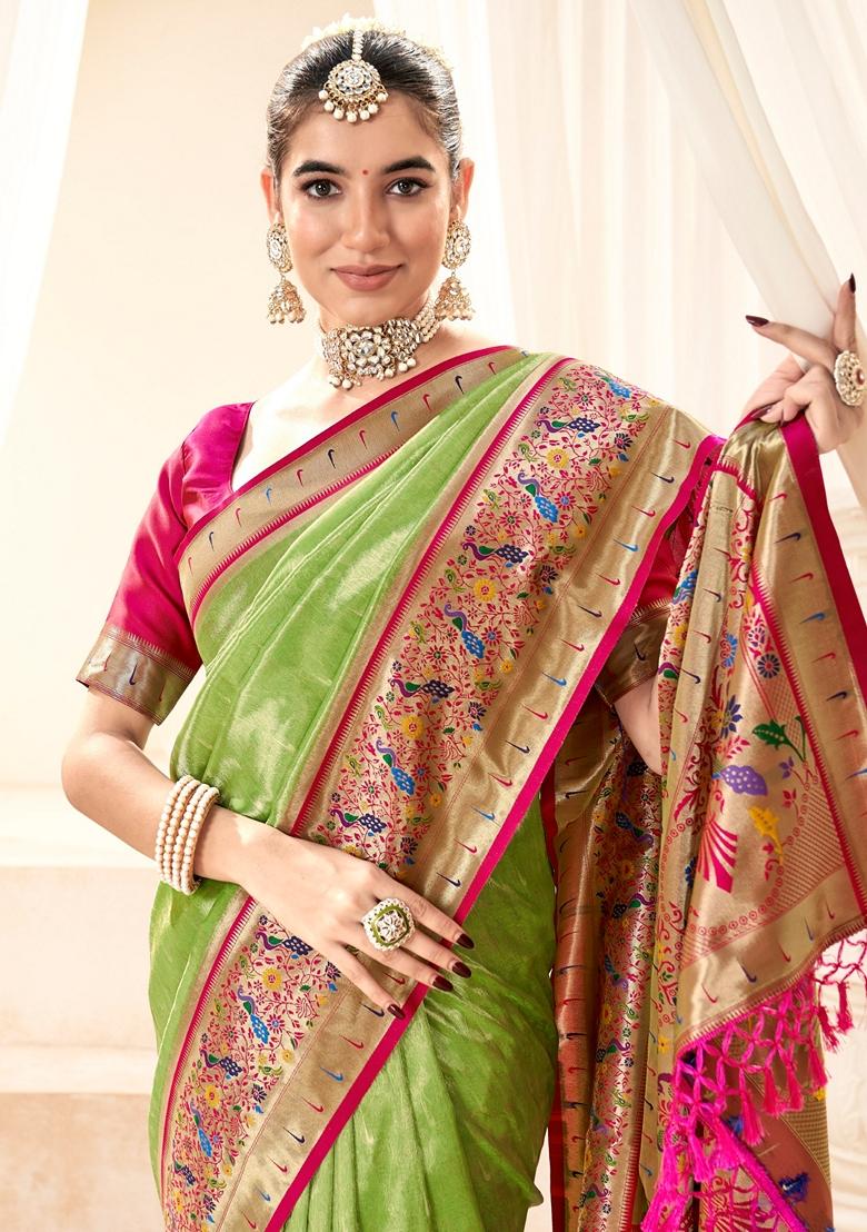 Green Zari Woven Silk Saree Set