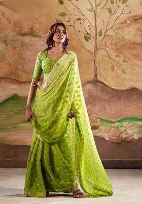 Light Green Zari Woven Silk Saree Set