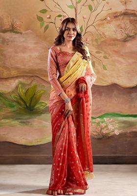 Red Zari Woven Silk Saree Set