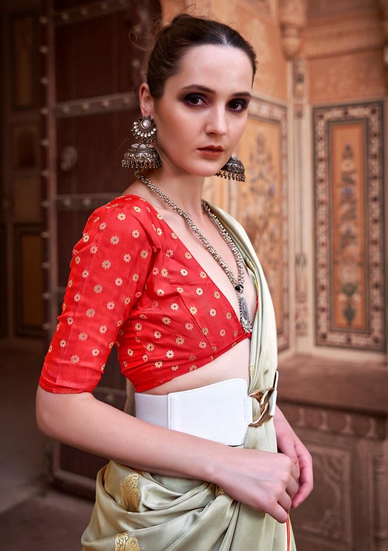 Light Green Zari Woven Silk Saree Set