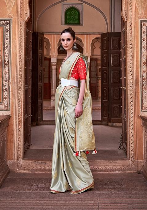 Light Green Zari Woven Silk Saree Set