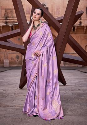 Lavender Zari Woven Silk Saree Set
