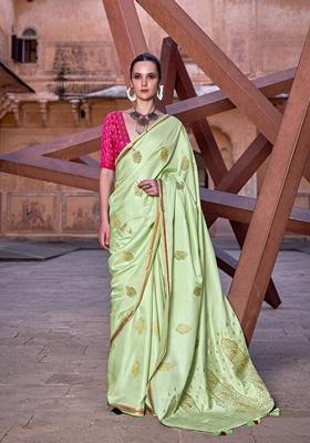 Green Zari Woven Silk Saree Set
