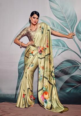 Green Zari Woven Satin Saree Set