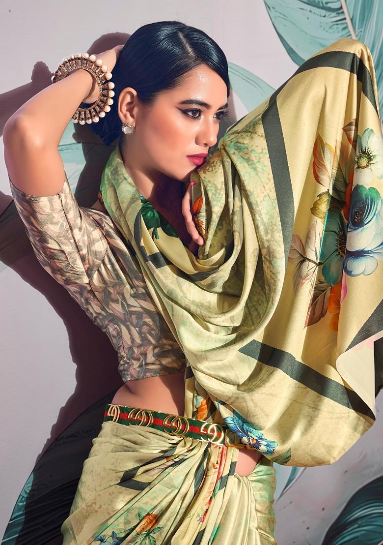 Green Zari Woven Satin Saree Set