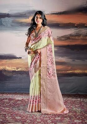 Light Green Zari Woven Silk Saree Set