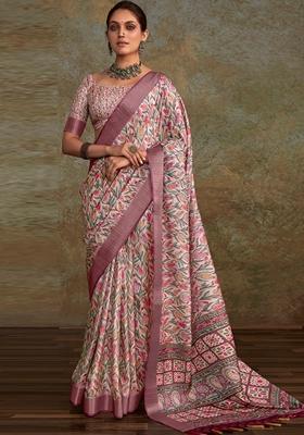 Pink Zari Woven Silk Saree Set