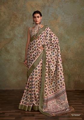 Cream Zari Woven Silk Saree Set