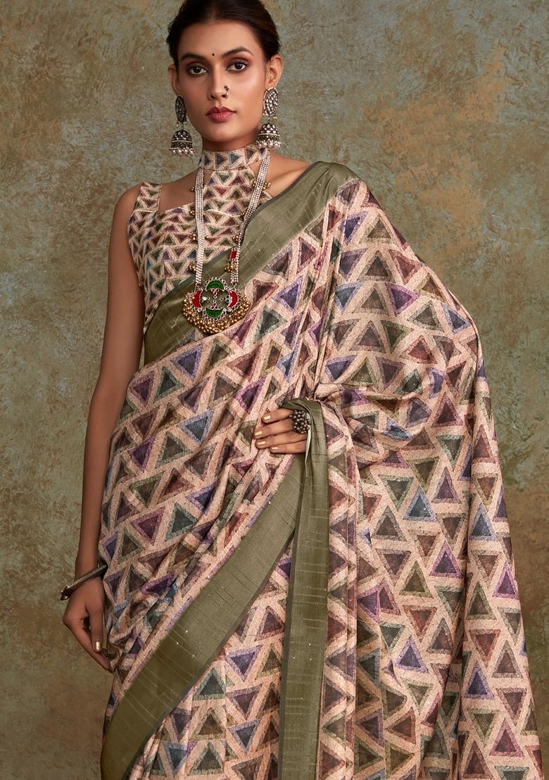 Cream Zari Woven Silk Saree Set