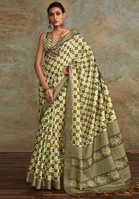 Mehendi Green Zari Woven Silk Saree Set