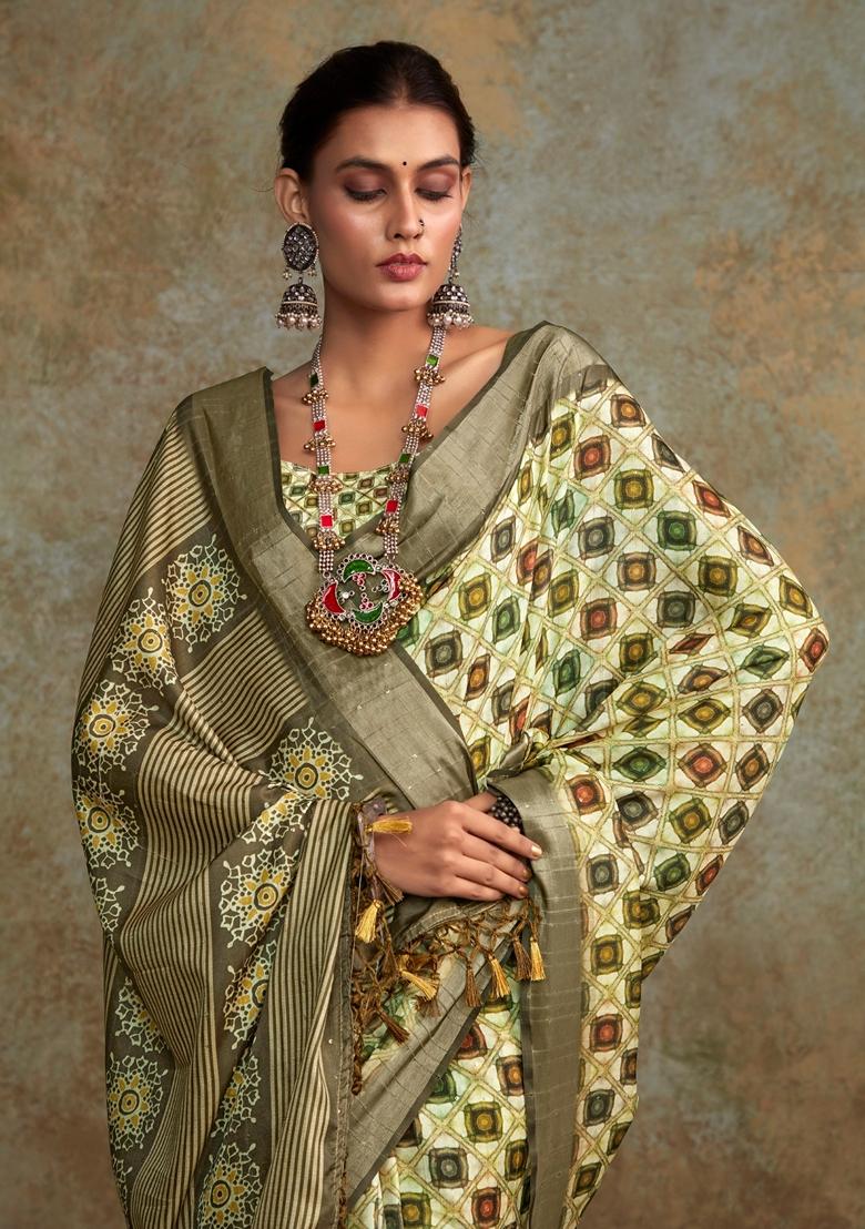 Mehendi Green Zari Woven Silk Saree Set