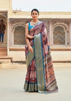 Blue Zari Woven Silk Saree Set