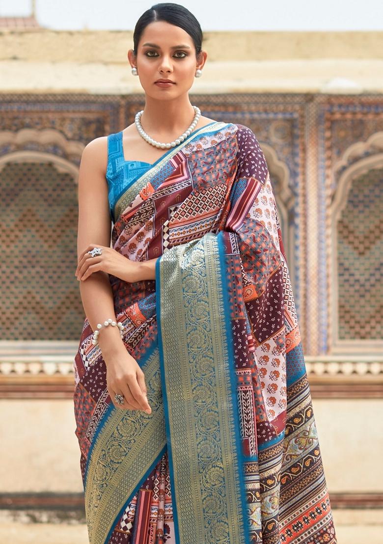 Blue Zari Woven Silk Saree Set