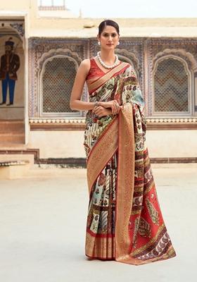 Parrot Green Zari Woven Silk Saree Set