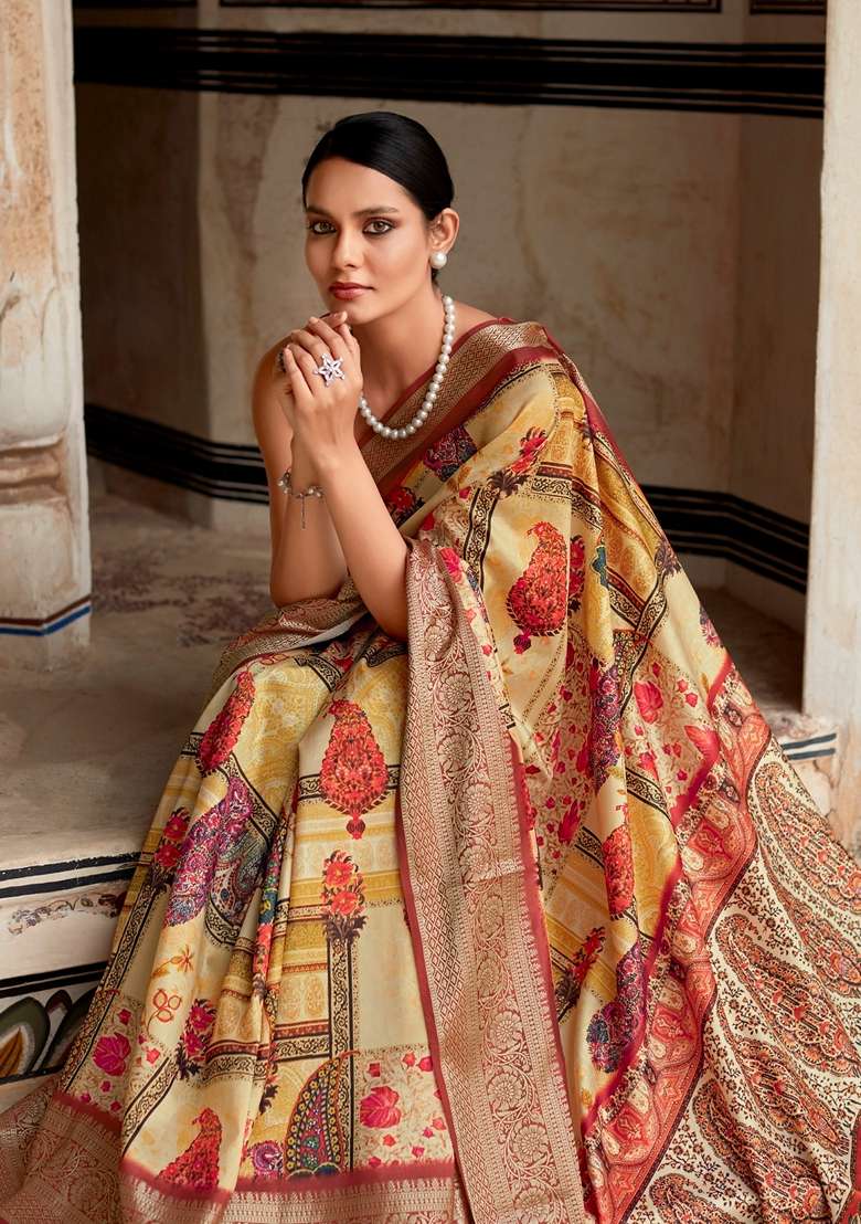 Yellow Zari Woven Silk Blend Saree Set for Diwali and Festive Wear - Indya