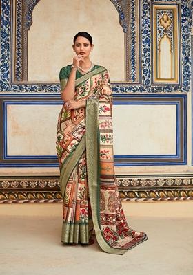 Dark Green Zari Woven Silk Saree Set