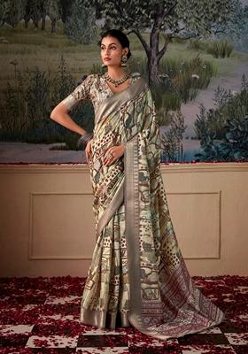 Cream Zari Woven Silk Saree Set