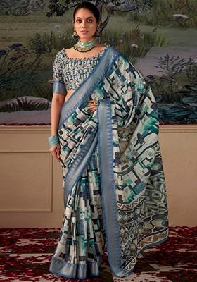 Dark Blue Zari Woven Silk Saree Set