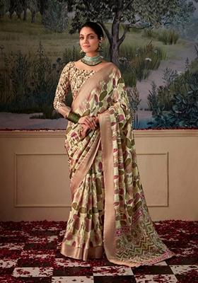 Light Green Zari Woven Silk Saree Set