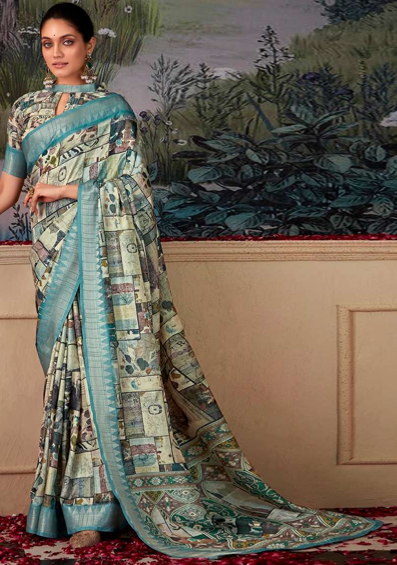 Blue Zari Woven Silk Saree Set - Indya
