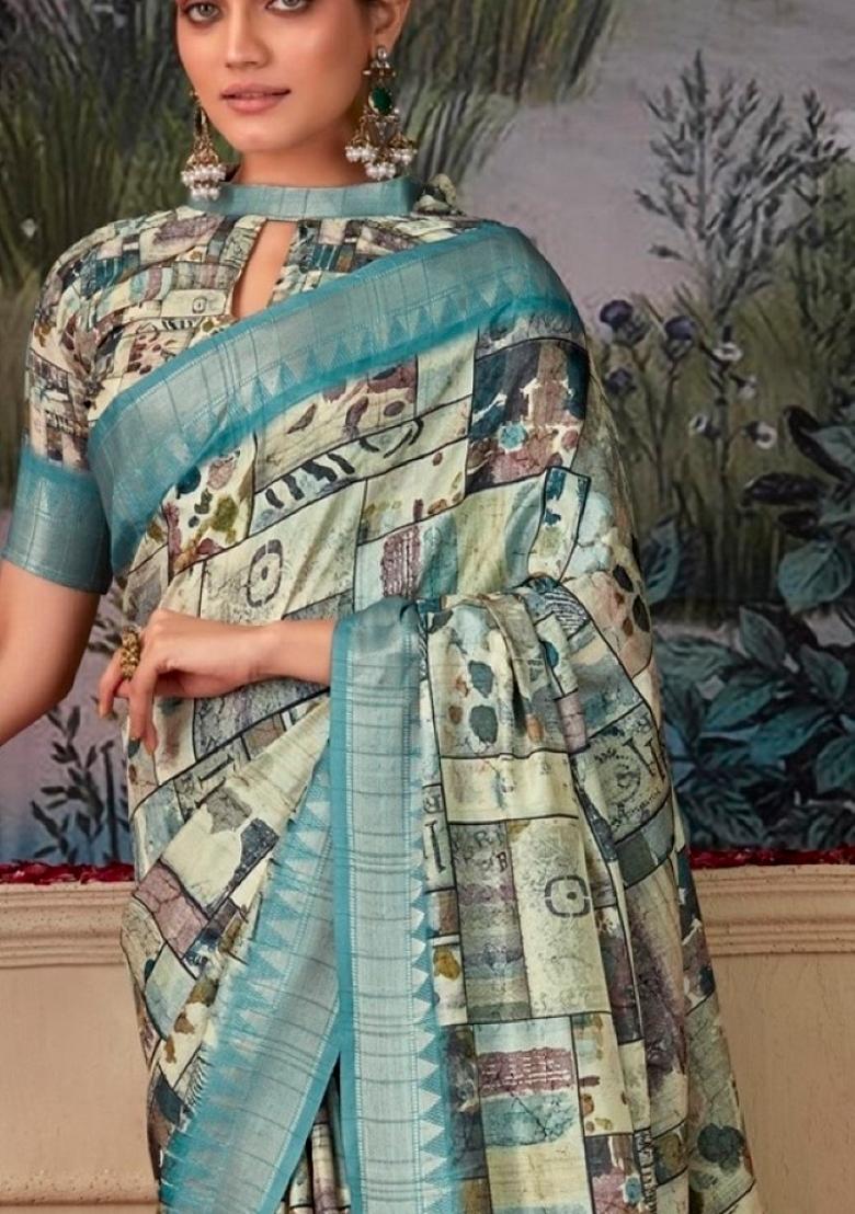 Blue Zari Woven Silk Saree Set