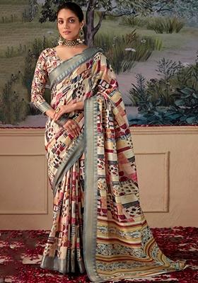 Off White Zari Woven Silk Saree Set