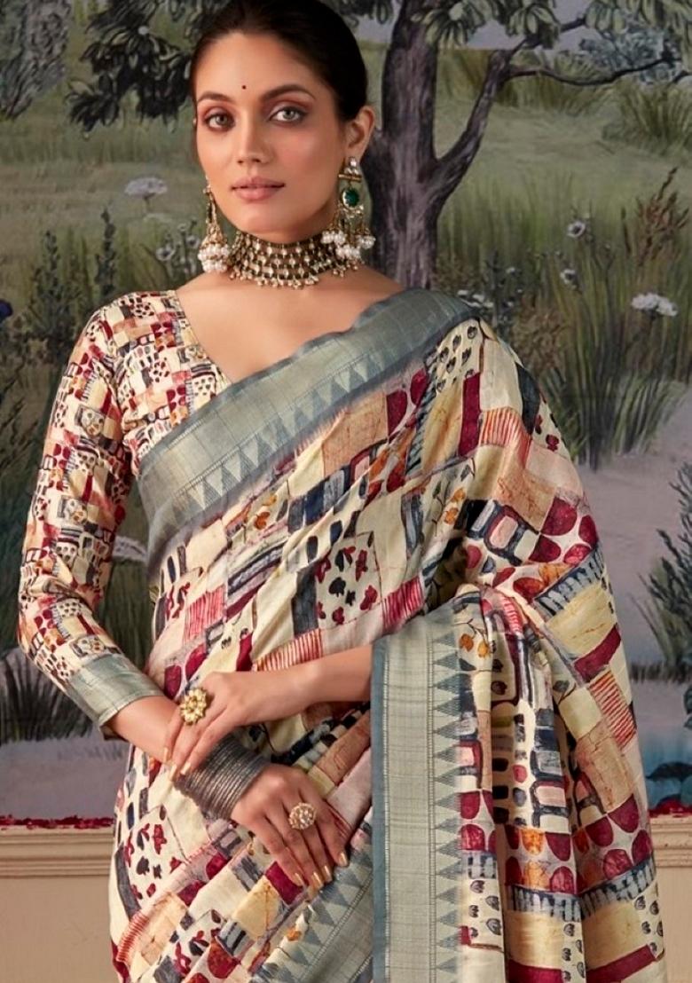 Off White Zari Woven Silk Saree Set