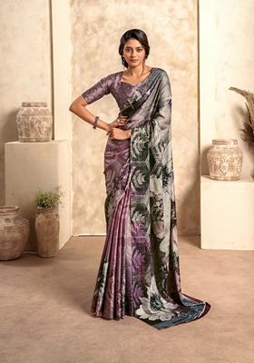 Lavender Zari Woven Silk Saree Set