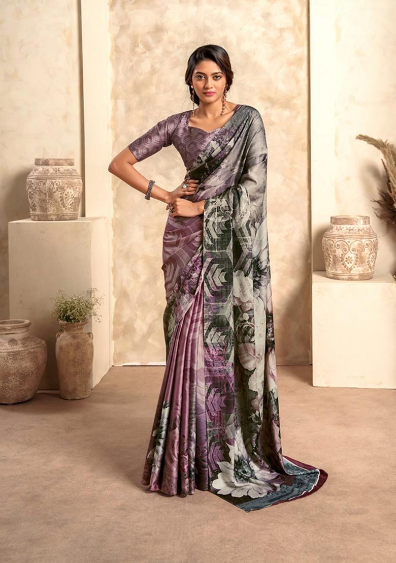 Lavender Zari Woven Silk Saree Set