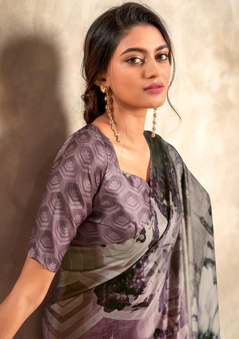 Lavender Zari Woven Silk Saree Set