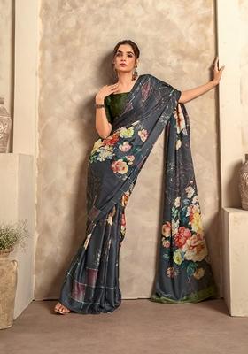 Black Zari Woven Silk Saree Set