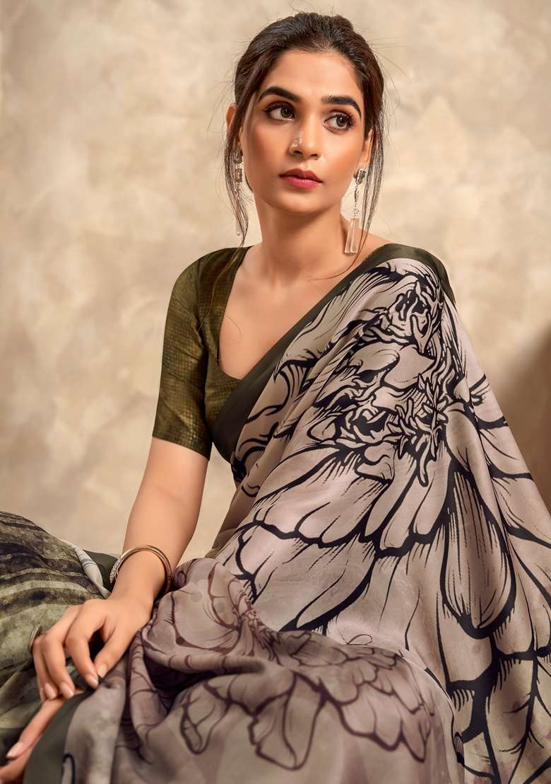 Light Brown Zari Woven Silk Blend Saree Set for Diwali | Wedding & Festive Wear - Indya