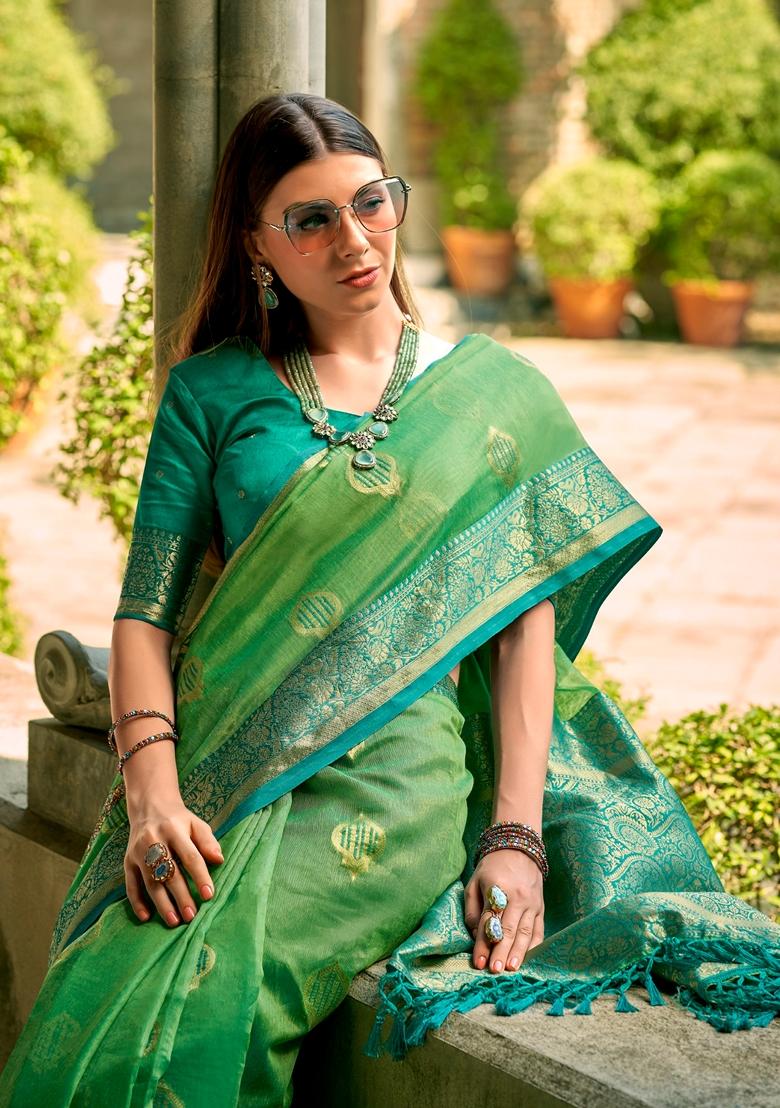 Green Zari Woven Silk Saree Set