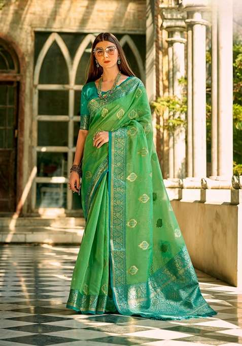 Green Zari Woven Silk Saree Set for Diwali and Festive Wear