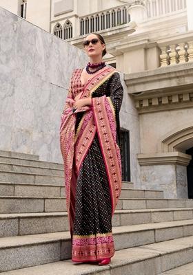 Black Zari Woven Pure Banarasi Silk Saree Set