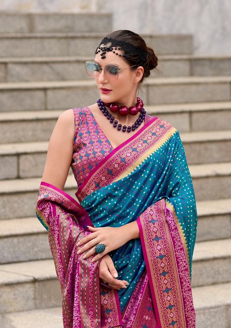 Teal Zari Woven Pure Banarasi Silk Saree Set