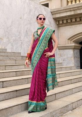 Violet Zari Woven Pure Banarasi Silk Saree Set