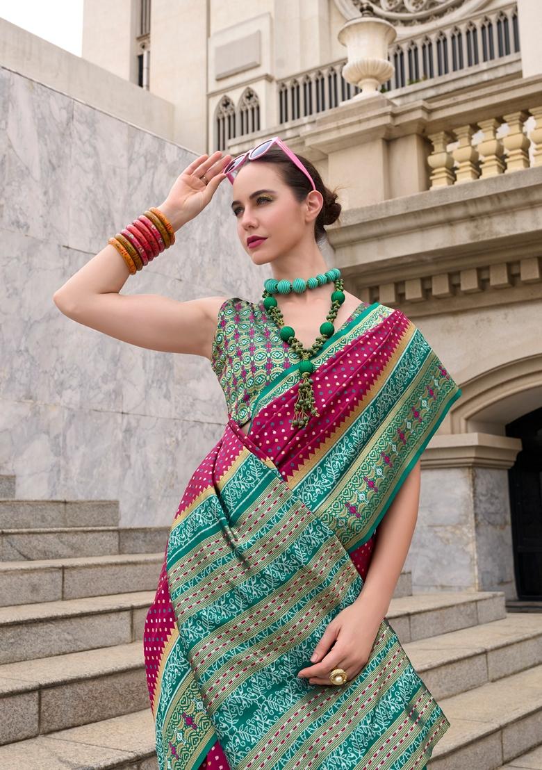 Violet Zari Woven Pure Banarasi Silk Saree Set