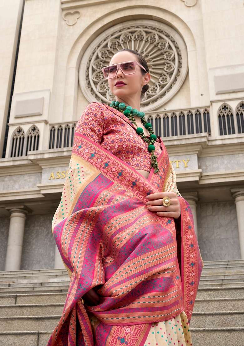 Purple Zari Woven Pure Banarasi Silk Saree Set - Indya