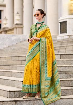 Yellow Zari Woven Pure Banarasi Silk Saree Set