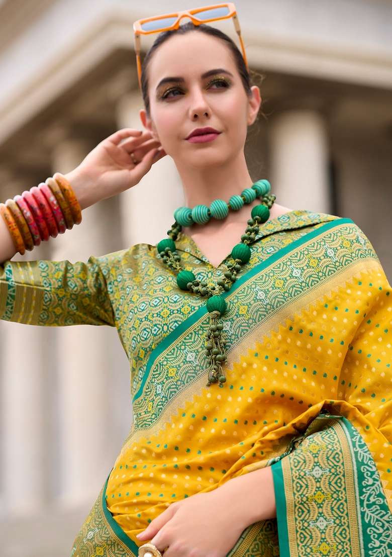 Yellow Zari Woven Pure Banarasi Silk Saree Set - Indya