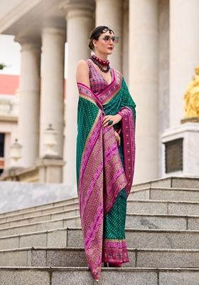 Green Zari Woven Pure Banarasi Silk Saree Set