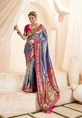 Blue Zari Woven Pure Tissue Saree Set